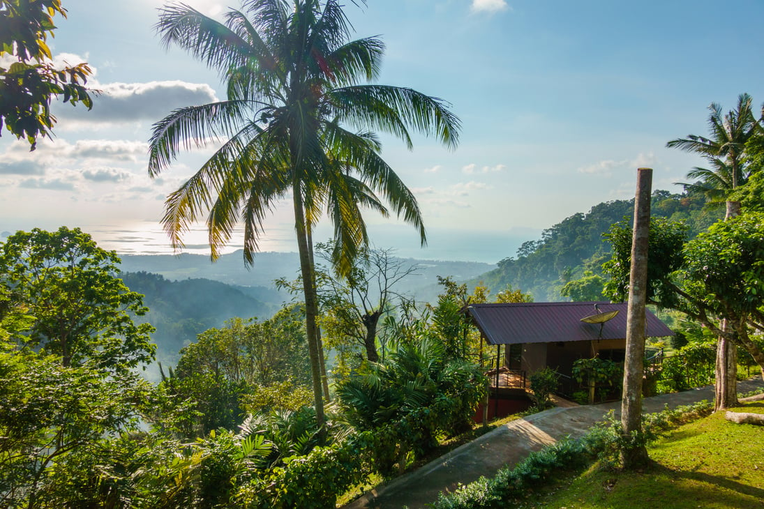 Hill side view of terrace on island Samui Thailand